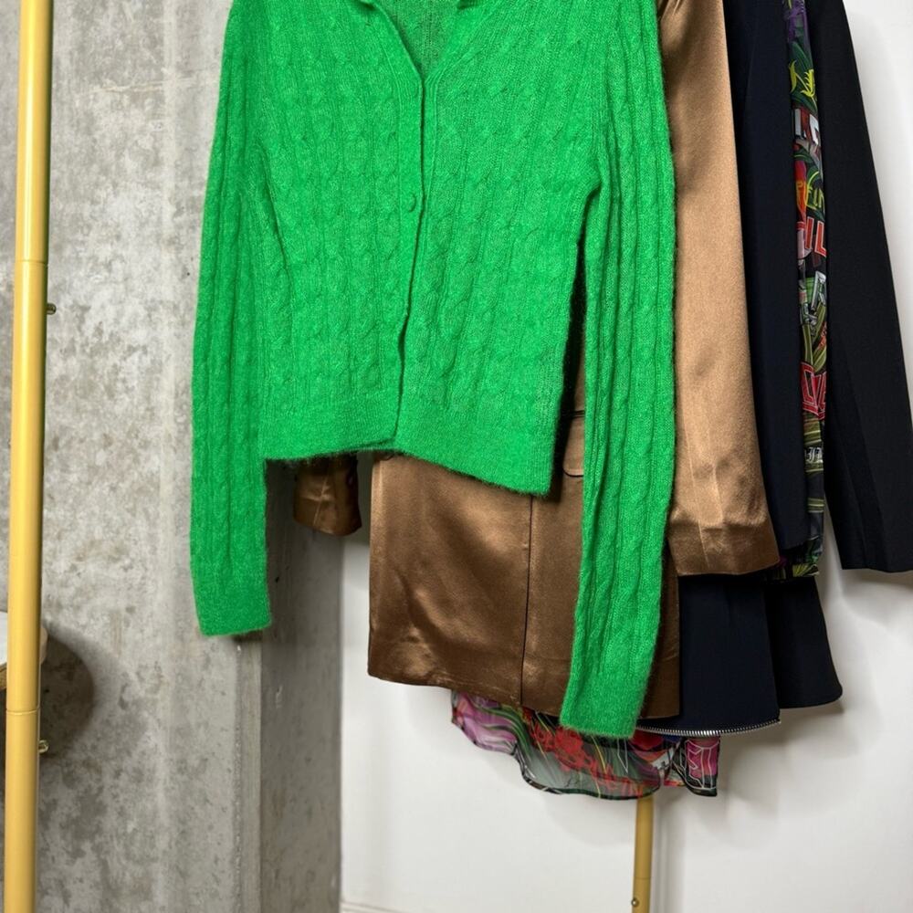 COS Cable-Knit Mohair Button Front Cardigan in Bright Green - Picture 9 of 15